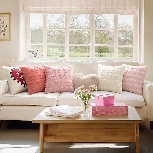 MIULEE Pink Bow Pillow Covers Coquette Room Decor 18x18 | Aesthetic Decorative Cute Girl,Set of 2 Cushion Covers,Soft Plush Faux Pillowcases,Preppy Room Decor Bedroom Couch thumbnail 3