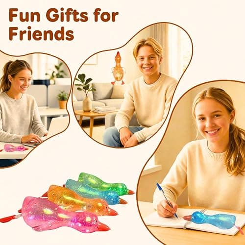 Glitter Duck Squishies, 4Pcs Slow Rising Stress Relief Squeeze Fidget Toy | Cute Animals Sensory Soft Squishy for Anxiety Relief, Perfect for Adults & Kids Birthday Gifts thumbnail 6
