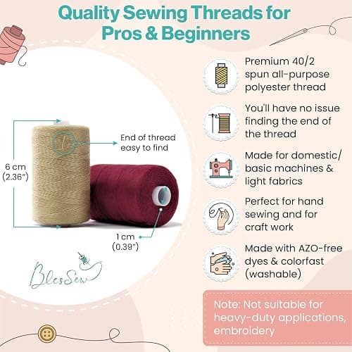 Sewing Thread-24 Spools of Polyester Thread for Sewing Machine for Beginners, Hand Stitching & Quilting-1000 yds Each in 22 Colors+Bonus Black & White thumbnail 4