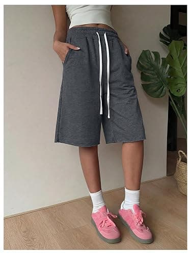 SHENHE Women's Wide Leg Sweat Shorts Drawstring Casual Lounge Sports Knee Length Bermuda Shorts thumbnail 5