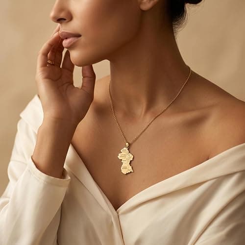 Guyana Map Necklace for Women and Men, Guyana Flag and Map Lover Gift | Gold Plated Guyanese Pendant, South America Jewelry, Detailed Topography, Heritage Gift thumbnail 7
