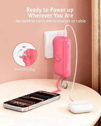 RORRY Flow Portable Charger 10000mAh 40W Wall Plug Power Bank Battery Pack | Built-in USB-C Cable, Keychain Design, Fast Charging, for iPhone 17/16/15, Apple Watch, iPad, 3-in-1, Travel Essential thumbnail 7