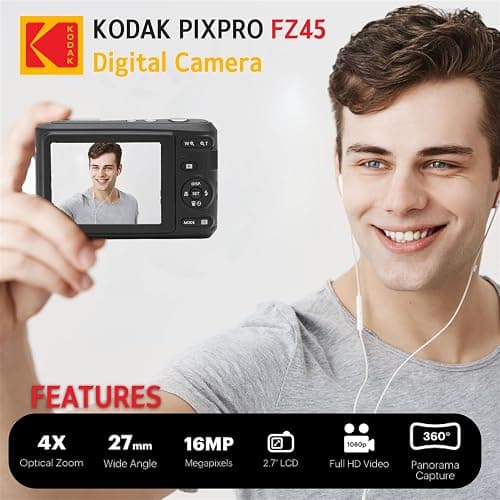 Kodak PIXPRO FZ45 Digital Camera (Black), Point & Shoot Camera Case, Sandisk 128GB SDXC Memory Card thumbnail 4