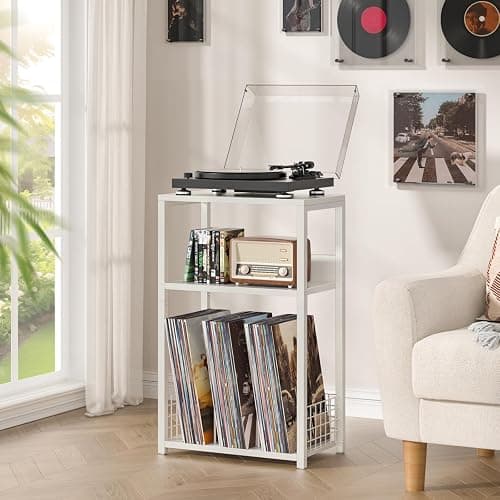 LELELINKY White Side Table,Small Printer Stand with Storage Shelf,3 Tier Industrial Bedside Tables,Vinyl Record Player Stand,Modern Sofa Night Stands for Living Room Bedroom Office Small Spaces thumbnail 2