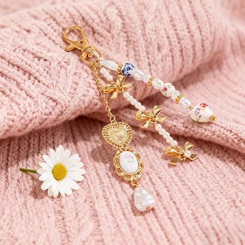 Jekeiodoe Bag Charms Colorful Chinese Ceramic Style Keychain Charm, Y2K Aesthetic Purse Charm Purse Keychain for Handbag thumbnail 5