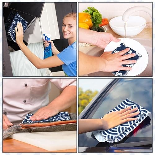 Noveread 36 Pack Japanese Reusable Cleaning Cloths Washable Cotton Kitchen Towels for Home (Blue) thumbnail 4
