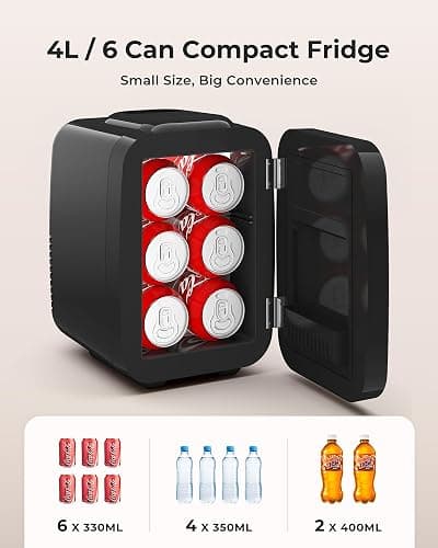 BEICHEN Mini Fridge, 4 Liter/6 Can Portable Refrigerator for Bedroom Office Dorm Car– Fast Cooling, Low Noise, 100-125V AC/5-12V USB Small Compact Refrigerator for Skincare, Food, Drinks(Black) thumbnail 8