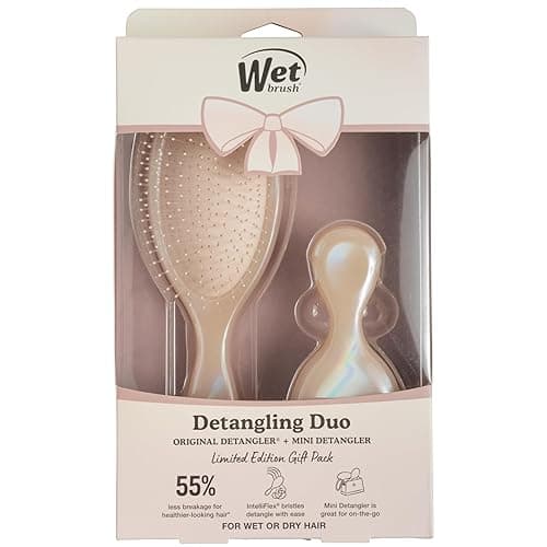 Wet Brush Original Detangler & Mini Hair Brush Gift Pack, Cream (Iridescence Icon) - IntelliFlex Bristles - Detangling Brush Glides Through Tangles For All Hair Types (Wet & Dry), Limited Edition - Image 1