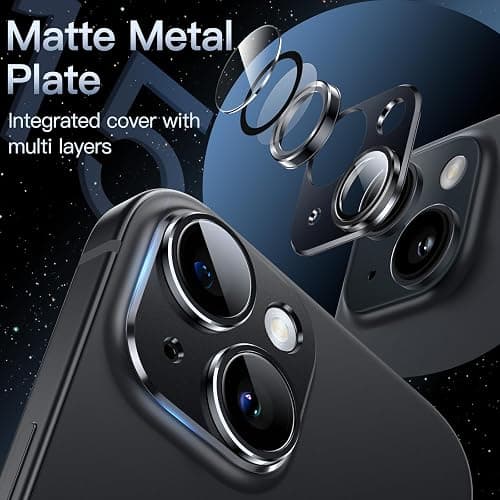 JETech Camera Lens Protector for iPhone 15/15 Plus, Midnight, 1-Pack | Full-Coverage 9H Tempered Glass, Matte Metal Finish, Case-Friendly, HD Clear thumbnail 3