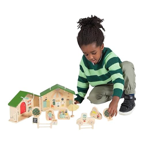 Manhattan Toy Farmer’s Market Day 12-Piece Portable Wooden Toy Figure Pretend Shopping Playset thumbnail 5