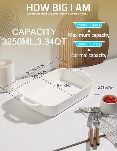 Sweejar Ceramic Bakeware Set, 9x13 Rectangular Baking Dish for Cooking, Kitchen, Cake Dinner, Banquet and Daily Use, Casserole Dishes for Oven Porcelain Baking Pans(White) thumbnail 3