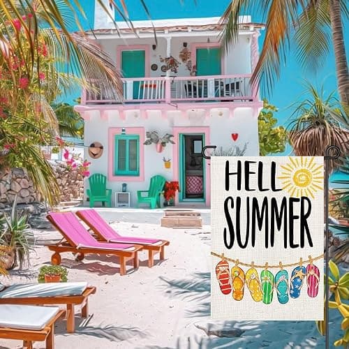 Hello Summer Beach Flip-flop Garden Flags for Outside 12x18 Inch Double Sided Burlap, Sunshine Welcome Sign Small Flag Farmhouse Holiday Yard Lawn Outdoor Decorations DF765 thumbnail 2