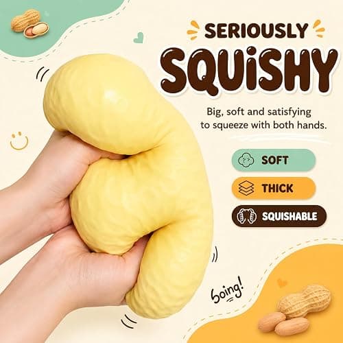 Large Peanut Squishy Toy, 6.7-Inch Squeeze Fidget,Realistic Textured Sensory Stress Toy for Teens Adults, Desk Play, Home & Office, Christmas White Elephant Gifts thumbnail 3