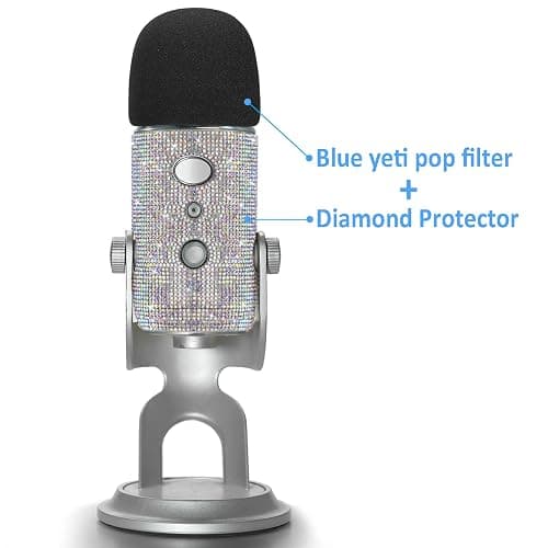 YOUSHARES Blue Yeti Pop Filter - Cute Glitter Sticker, Bling Diamond Shiny Skin with Mic Foam Winscreen Compatible with Blue Yeti Microphones (Silver) - Silver thumbnail 2