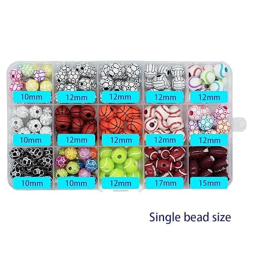 15 Styles Sports Beads Football Baseball Basketball Tennis Volleyball Soccer with 1 Roll of Elastic Rope and a Plastic Box for DIY Bracelet Necklace Making thumbnail 3