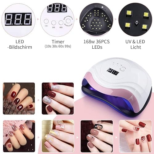 Aokyom 168W Lámpara Secadora UV Uñas, Gel Curado Máquina 36LED y Pantalla LED, con 4 Temporizador de 10s,30s,60s 99s Para Manicura Pedicura Nail Art Hogar, Salón thumbnail 3