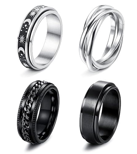 Stainless Steel Fidget Anxiety Ring for Women Men Fidget Spinner Rings Moon Star Celtic Stress Relieving Spinning Ring Wedding Band Rings Set,4-6Pcs, Stainless Steel, No Gemstone thumbnail 2