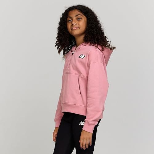 New Balance Girls Quarter Zip Up Hoodie – Soft Cotton Blended Fleece Active Youth Pullover Sweatshirt, Lined Hood thumbnail 2