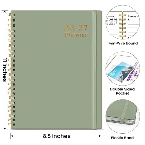 Planner 2026-2027, 8.5" x 11" Weekly and Monthly Academic Year Planner Calendar, July 2026 - June 2027, Hardcover Large School Planning Agenda With Tabs, Perfect for School & Office Supplies, A4, Green thumbnail 3