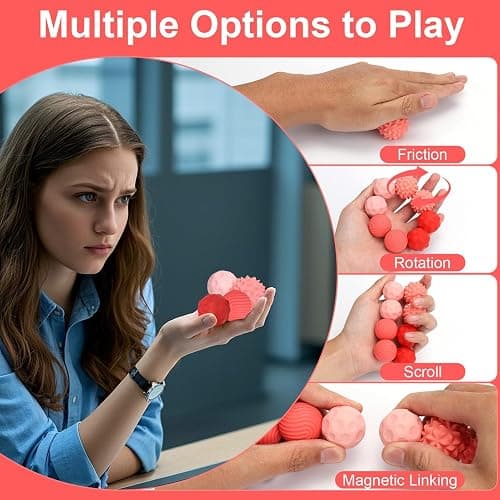 JoyJoyful 8 PCS Magnetic Balls Fidget Toy for Adults Kids, Stress Relief Sensory Toys for Autism, Magnet Fidget Balls, Silicone Textures Gadgets Office Desk Toy, Stocking Stuffers (Red) thumbnail 3