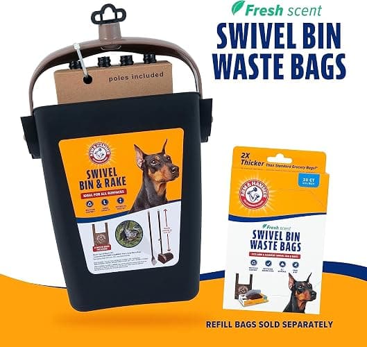 Arm & Hammer Swivel Bin & Rake Dog Pooper Scooper, Includes 2 Waste Bags | Includes 2 Heavy Duty Scented Waste Bags for Easy, No Touch Disposal thumbnail 8