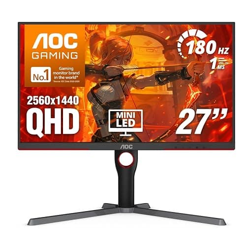 AOC 27 Inch Gaming Monitor QHD 180Hz Mini-LED HDR1000, Q27G3XMN | 3440×1440 Computer Monitor, 0.3ms, HDR400, USB 3.2, DP 1.4, HDMI 2.1, Height Adjustable Stand, Audio Out, VESA Mount - Image 1