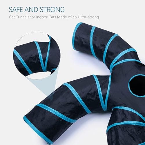 EGETOTA Cat Tunnel for Indoor Cats Large, with Play Ball S-Shape 5 Way Collapsible Interactive Peek Hole Pet Tube Toys, Puppy, Kitty, Kitten, Rabbit (Blue & Black) thumbnail 5