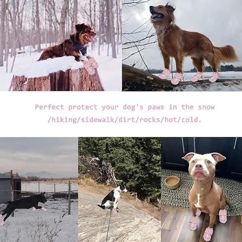 XSY&G Dog Boots,Waterproof Dog Shoes,Dog Booties with Reflective Strips Rugged Anti-Slip Sole and Skid-Proof,Outdoor Dog Shoes for Medium Large Dogs 4Pcs Pink-Size 8 thumbnail 6