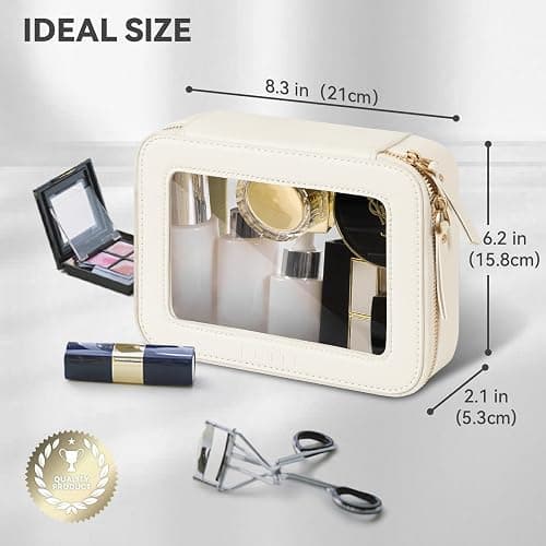 Prite Clear Makeup Bag Cosmetic Organizer Case Waterproof Travel Toiletry Bag Skincare Pouch with Golden Zipper(Beige) thumbnail 3