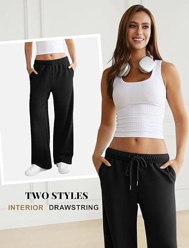 DLOODA Womens Wide Leg Sweatpants Interior Drawstring Baggy Sweat Pants with Pockets Elastic Waisted Lounge Casual Trousers thumbnail 4