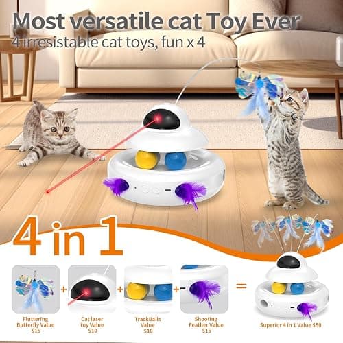 MOHAYA Interactive Cat Toys for Indoor Cats,4-in-1 Automatic Kitten Toy,Motion Activated Electronic Fluttering Butterfly,Track Balls, Moving Feather Toys for All Breeds,USB Rechargeable thumbnail 3