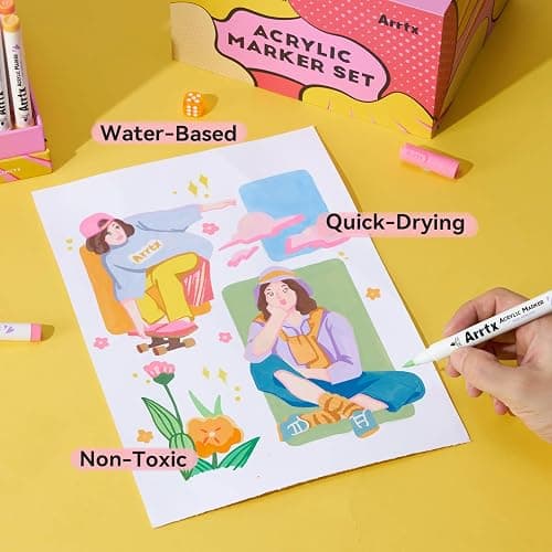 Arrtx 120 Colors Markers Paint Pens, Acrylic Paint Pens for Artists Adults Coloring Drawing Cartoon Anime Comic - Brush Tip for Rock Painting, Wood, Canvas, DIY Crafts Making Art Supplies thumbnail 4