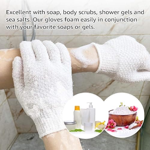 Evridwear Exfoliating Dual Texture Bath Gloves for Shower, Spa, Massage and Body Scrubs, Dead Skin Cell Remover, Gloves with Hanging Loop (1 Pair Light) thumbnail 2