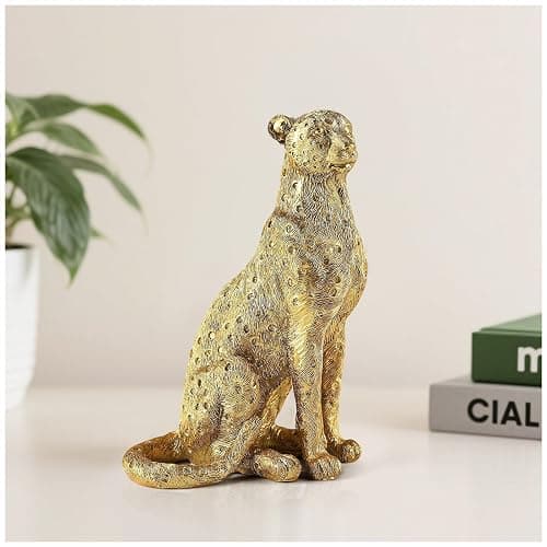 Magicsculp Cheetah Statue for Home Decor, 8" Resin Sitting Leopard Sculpture, Gold Desktop Decoration for Living Room, Dining Room, Office,Shelves, Coffee Table, Tv Stand or Entry Way - Image 1