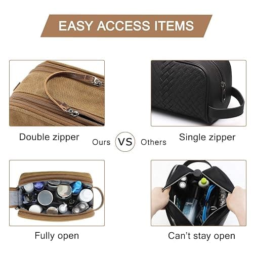 BAGSMART Toiletry Bag for Men, Canvas Travel Toiletry Organizer Dopp Kit Water-resistant Shaving Bag for Toiletries Accessories,Khaki-Medium thumbnail 5