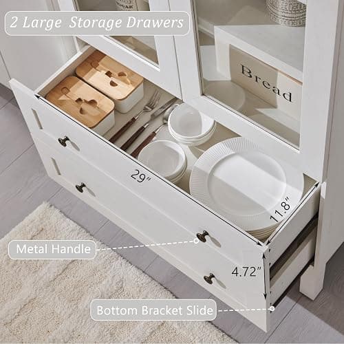 IFGET 71" Tall Arched Kitchen Pantry Cabinet, Wood Kitchen Storage Cabinets with 2 Large Drawers and Adjustable Shelves, Modern Farmhouse Versatile Cupboard for Kitchen, Dining Room, Bathroom, White - White thumbnail 5