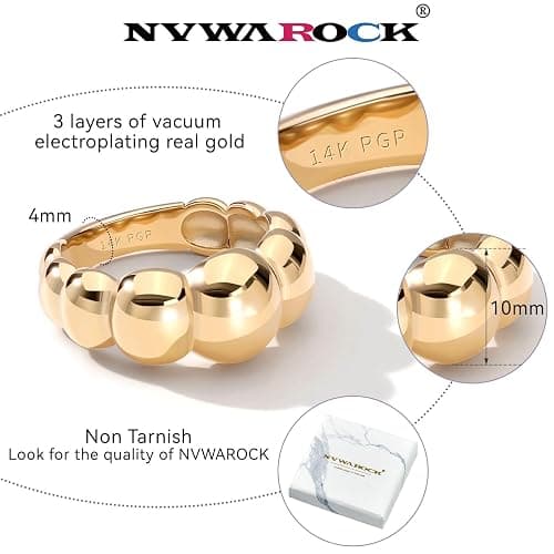 NVWAROCK Chunky Dome Rings for Women and Men Cute Fat Puffy Statement Thumb Band High Polished Comfort Bubble Stackable Ring Size 5-10（Gold and Silver） thumbnail 2