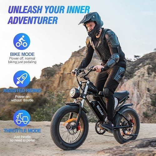 Ridstar Electric Bike for Adults, 1000/2000W, 25/30/37MPH,48V-52V, 20AH,40AH Battery, Max 50-180 Miles Electric Motorcycle, 20" Fat Tire Dirt Bike, Shamano 7-Speed E-Bike thumbnail 5