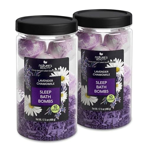 Nature’s Beauty Lavender Chamomile Sleep Bath Bomb Gift Set - Relaxing Spa Soak with Coconut Oil & Witch Hazel - Vanilla Citrus Scent - 2 Pack, 17.5 oz - Image 1