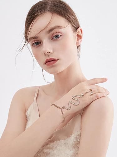 HUASAI Hand Chain Snake Bracelet for Women Finger Ring Bracelet Slave Hand Harness Bracelets Snake Jewelry for Halloween Party Medusa Costume Accessories thumbnail 5