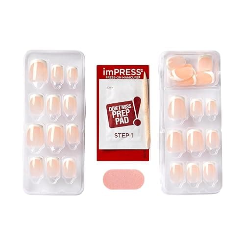 KISS imPRESS No Glue Mani Press On Nails, French, 'Model', White, Short Size, Squoval Shape, Includes 30 Nails, Prep Pad, Instructions Sheet, 1 Manicure Stick, 1 Mini File thumbnail 6
