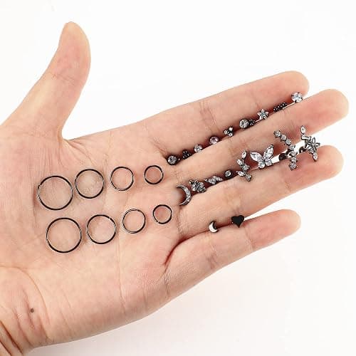 Besteel 28 Pcs 16g Cartilage Earring Stud Hoop for Women Tragus Stud Earring Cartilage Piercing Jewelry Surgical Steel Forward Helix Earrings Hoop Rook Daith Conch Piercing Jewelry thumbnail 7