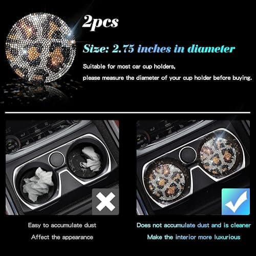 Murimt Bling Car Accessories Water Coaster for Women,Leopard Print Rhinestone Car Coasters, Drink Coasters 2.75in(2 pcs) thumbnail 2