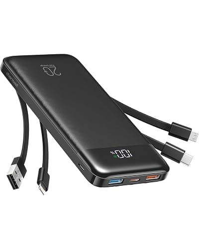 charmast 20000mAh Portable Charger with Built in Cables, 22.5W Travel Power Bank Fast Charging, USB C Cell Phone Battery Pack for iPhone 16/15/14/13/12/11 Series, iPad, Samsung, Android, Tablet - Image 1