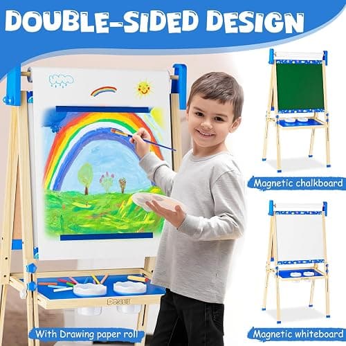 Easel for Kids Toys,Toddler Art Easel, Boy Toys for Ages 5-7,Adjustable Wooden Magnetic White Board and Chalk Board with Art Supplies, 4 5 6 7 8 9 10 Year Old Boys Birthday Gifts thumbnail 4