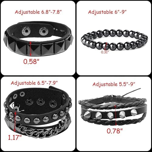 4 Pcs Leather Studded Bracelets for Women, Mens Spiked Punk Rock Grunge Cuff Wristbands Emo Accessories Set for 80s 90s Outfits thumbnail 7