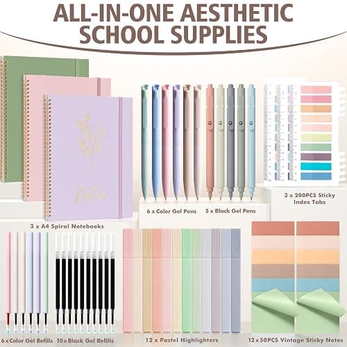 58PCS Aesthetic School Supplies, Cute College Ruled A4 Spiral Notebook Stationary Set Back to School Supplies Bible Study Kit Office College Essentials with Pastel Highlighters for Women Student Girls thumbnail 2