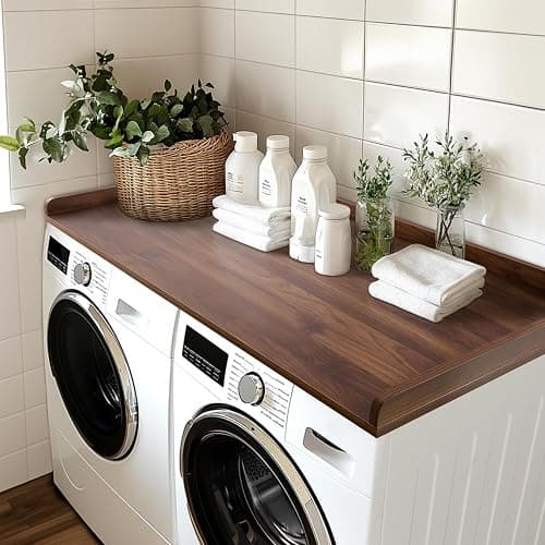 Kaboon Washer Dryer Countertop, Melamine Countertop with Edge Rails - 27.5" Depth x 54" Width Laundry Room Organization, Dark Walnut thumbnail 5