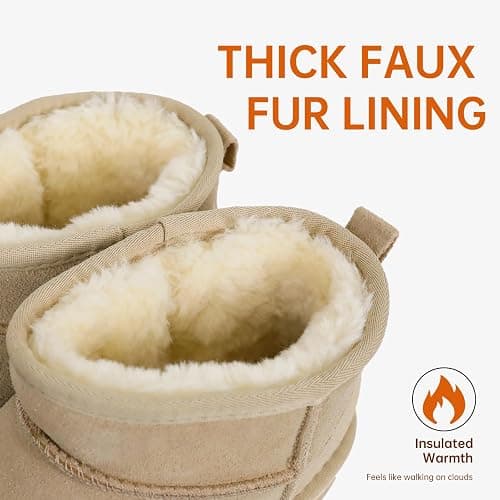 EVELLYHOOTD Genuine Suede Ankle Snow Boots for Women Men-Water Resistant Warm Flat Padded Winter Fuzzy Mini Boots with Cozy Faux Fur Lining thumbnail 4