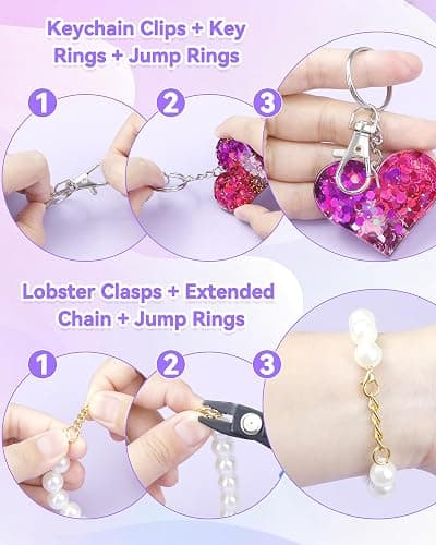 990PCS FIVEIZERO Keychain Making Kit - Keychain kit with Key Ring, Key Chain Clip, Lobster Claw Clasps, Swivel Snap Hook, Jumprings & Extender Chain for Crafts, DIY Projects and Jewelry Making thumbnail 4